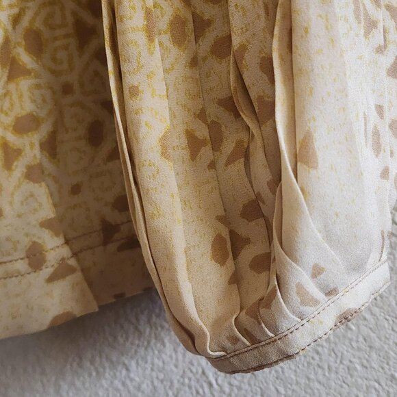 Tory Burch Blouse Womens 4 Yellow Geometric Pleated Silk Long Sleeve Boho Top - Picture 4 of 11